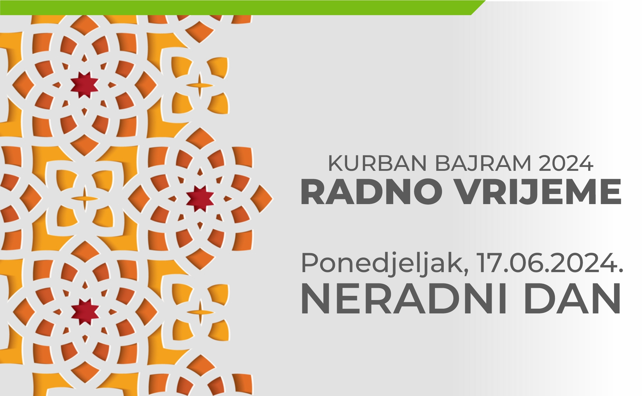 Izmjena radnog vremena povodom Kurban bajrama